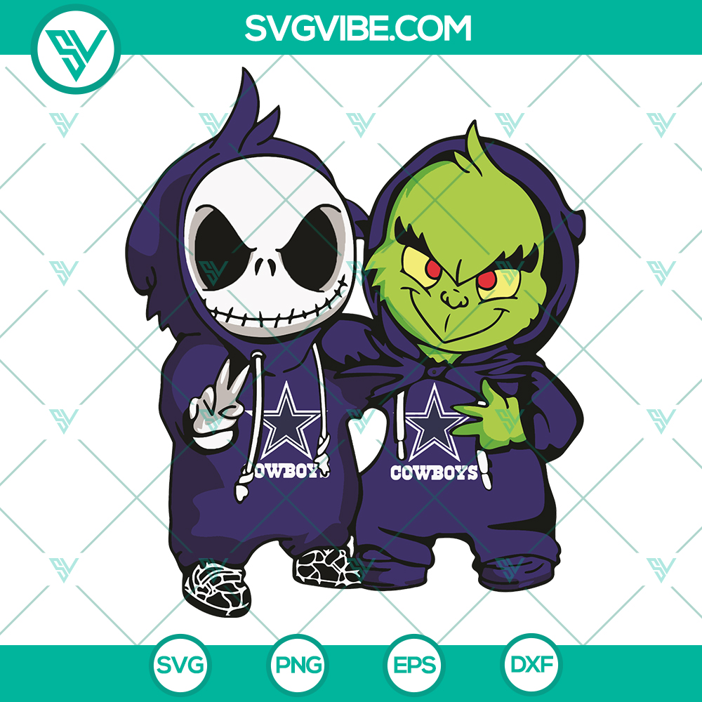mockup-132645648.jpg Jack and the Grinch themed Dallas Cowboys sport SVG design featuring NFL football teams and Super Bowl elements. Great for Cowboys fans!