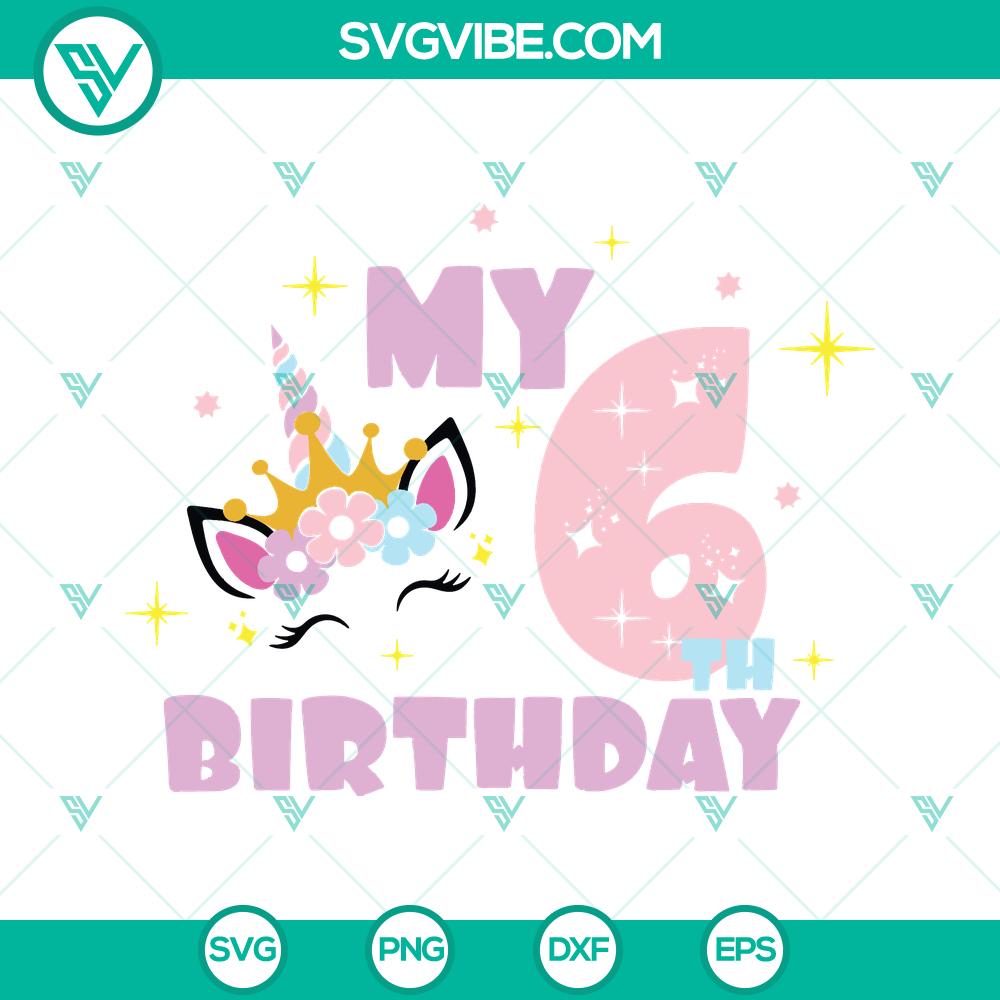 6th Birthday Unicorn Girl SVG | Rainbow Horn Shirt SVG for Cricut 6th birthday unicorn girl SVG design with rainbow horn shirt for Cricut crafting.