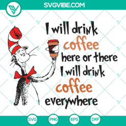 Dr Seuss Cat Coffee Drinker SVG, Funny Cat in the Hat design for instant download.