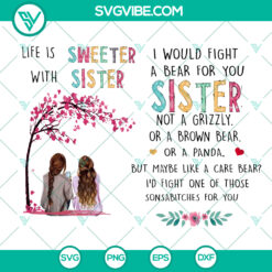 "Veteran SVG design with 'Life Is Sweeter With A Sister' custom name PNG sublimation print for customization"