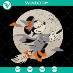 Minnie Mouse Flying Witch Halloween Costume SVG for instant download, Disney inspired design for Halloween festivities.