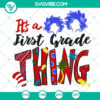 First Grade Teacher SVG Bundle with Dr. Seuss Cat in the Hat theme, perfect for classroom decor. Download instantly.