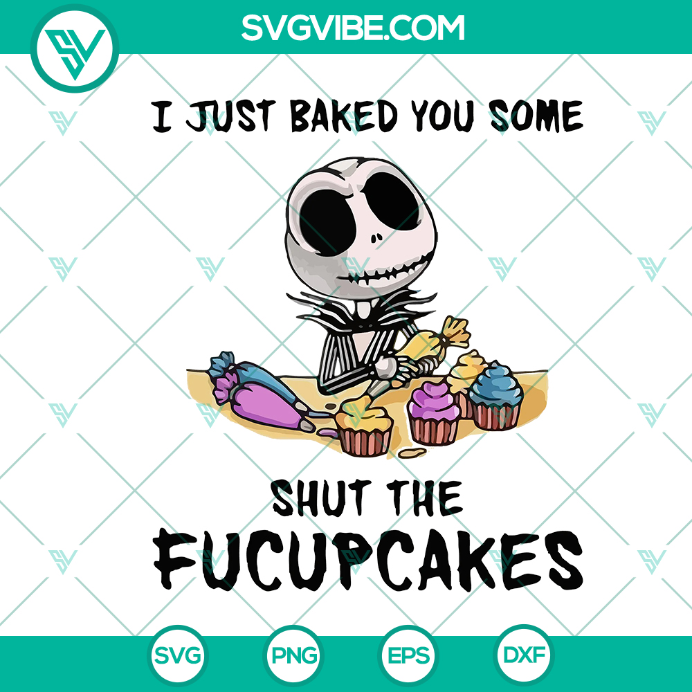 mockup-235044367.jpg Jack Skellington Shut The Fucupcakes SVG design with bold text, perfect for Halloween crafts, Instant Download.