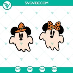 Disney Halloween Ghost Mickey and Minnie Svg Cut Files - Instant Download, featuring both characters in spooky ghost costumes, ideal for crafts.