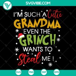 Cutie Grandma Grinch SVG with Merry Christmas Cut Files & Clipart for holiday crafts and decor.