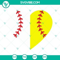 Split Half Baseball Softball Heart SVG - Baseball Seams Mom Shirt Cut File