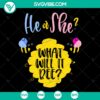 Gender reveal SVG clip art for Cricut, featuring "He or She What Will It Bee" design with bee and question mark theme. Perfect for gender reveal parties.