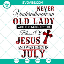 Religious SVG design with an old lady covered in blood of Jesus in September theme. Instant download for crafting projects.
