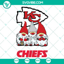 Kansas City Chiefs gnomes SVG design for NFL football shirt, featuring team logo. Perfect for fans and sports enthusiasts.