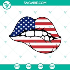 Feminine lips with American flag design SVG for 4th of July celebration, featuring lip bite drawing. Ideal for digital download.