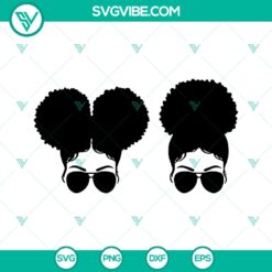 Afro puff bun black girl with sunglasses SVG clipart of a stylish black woman face with afro puffs and sunglasses cut files.