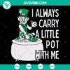 Leprechaun smoking weed SVG with "Carry Pot Always" text, a shamrock design for Cricut cut files, perfect for St. Patrick's Day crafts.