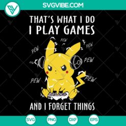 Pokemon Pikachu Gaming SVG - Play Games All Night | Instant Download