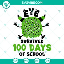 Eye Survived 100 Days of School SVG - Fun and playful 100th Day shirt design for boys and girls, featuring an eyeball graphic and text.