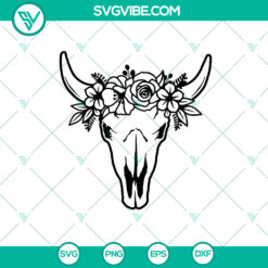Boho floral cow skull SVG with longhorn design, ideal for cutting projects. Instant download cut file for crafting.