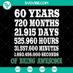 60th Birthday SVG design with countdown gift for turning 60 years old. Perfect 60st birthday celebration concept. Instant download.