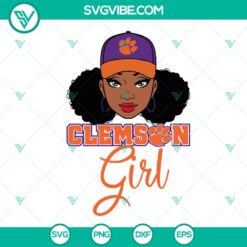 Clemson Tigers Black Girl SVG featuring NCAA Tigers logo design, perfect for sports fans and crafting projects.
