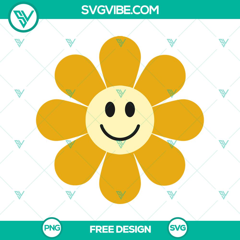 Retro Smiley Flower SVG Cut File – Free Vintage Design Retro smiley flower SVG cut file featuring a free vintage design for crafting and DIY projects. Bright and cheerful 70s inspired graphic.