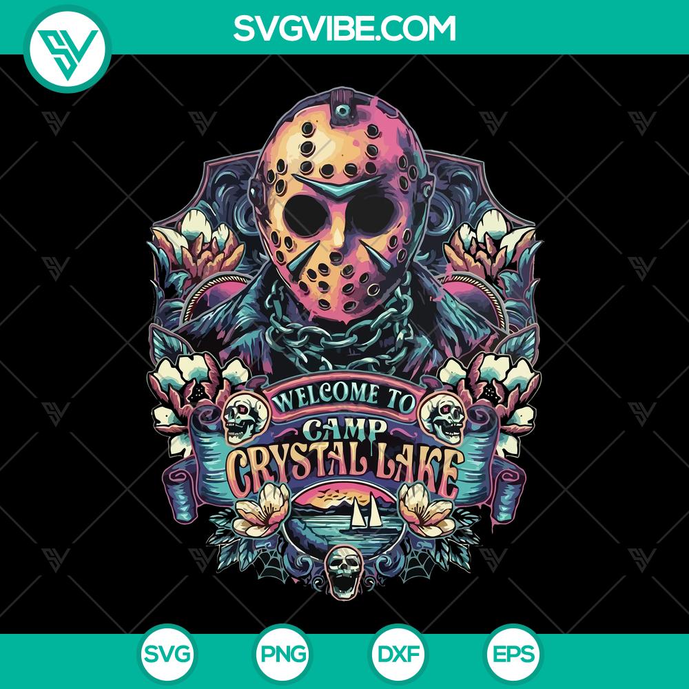 mockup-443243573.jpg Camp Crystal Lake SVG design featuring Jason Voorhees from Friday The 13th. Instant Download for horror fans.