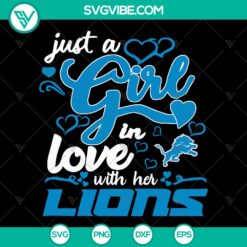 Detroit Lions SVG logo design for a passionate fan, featuring vibrant colors and a girl in love with the team, ideal for merchandise.