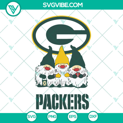 Green Bay Packers NFL Gnomes SVG Bundle, perfect for fans. Instant Download of football-themed designs.