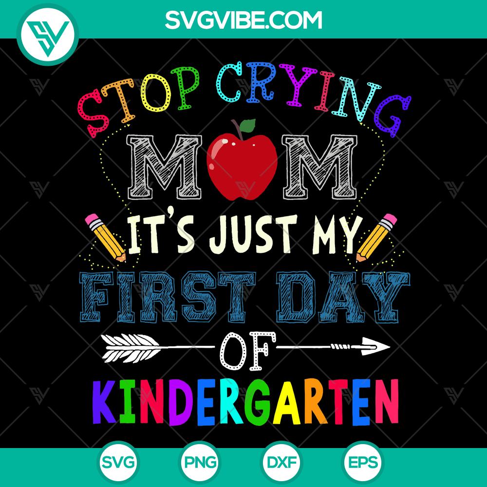 mockup-486330612.jpg First day of kindergarten SVG design for Cricut and Silhouette featuring a back to school student quote, ideal for family projects.