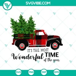 Christmas truck and tree SVG cut files with "Most Wonderful Time Of The Year" design, perfect for holiday crafting.