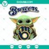 Baby Yoda Milwaukee Brewers Star Wars Baseball T-Shirt design with MLB logo, perfect for fans.