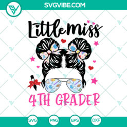 Back to School Little Miss 4th Grader cut file for instant download in SVG and PNG formats. Ideal for school-themed crafting projects.