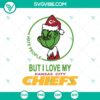 Grinch Santa Christmas and Kansas City Chiefs love SVG design, perfect for NFL fans and holiday enthusiasts.