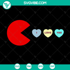 Valentines Day Pac Man SVG design with hearts, perfect for boys and girls, funny and cute. Instant download for Valentine's Day crafts.