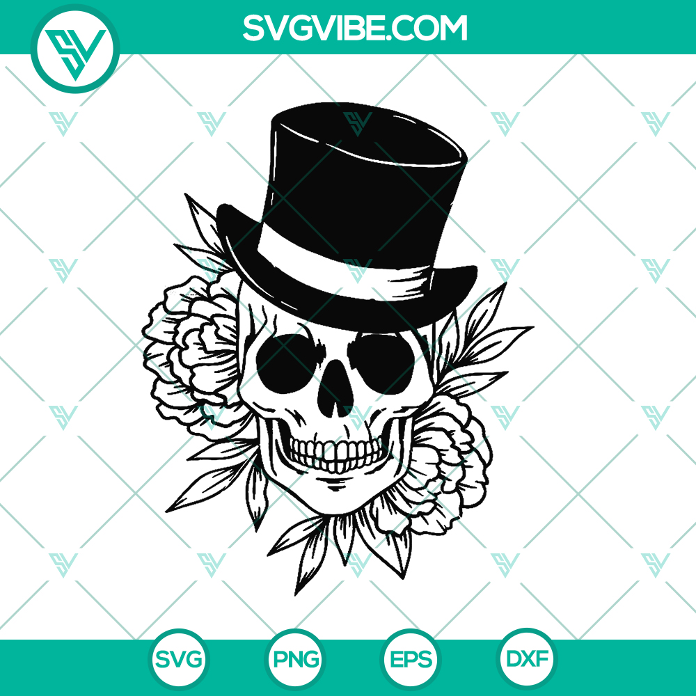 mockup-562158322.jpg Halloween skull with top hat and flowers SVG file, steampunk gothic witchy design for instant download.
