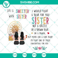 Custom sister PNG design with personalized names, hairstyles, and skin tones for sublimation printing, ideal for veteran-themed projects.