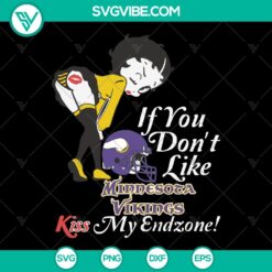 Minnesota Vikings SVG featuring Betty Boop NFL girl design with "Kiss My Endzone" text. Ideal for instant download.
