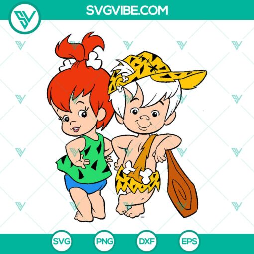 Bam Bam and Pebbles Flintstones Kids SVG Bundle - Disney cartoon characters in a playful and colorful design. Ideal for craft projects.