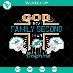 Miami Dolphins sport logo bundle SVG, featuring God First Family Second design. Ideal for fans. Instant download.