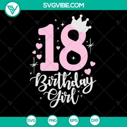 18th birthday girl SVG with crown number eighteen design, ideal for instant download.