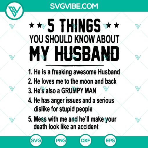 5 Things About My Husband SVG Bundle - Perfect for Silhouette & Cricut projects. Ideal for crafting, personalizing gifts.