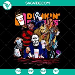Halloween-themed scary donuts and Dunkin' Donuts coffee in a horror movie styled PNG image.