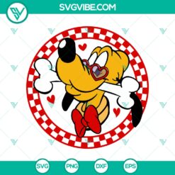 Disney Pluto Checkered Valentine’s Day SVG DXF EPS PNG files with love hearts, perfect for crafting.