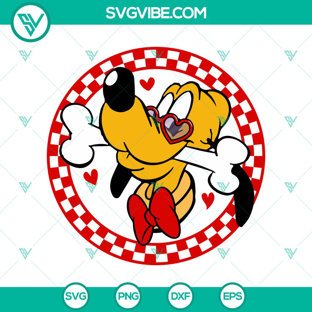 mockup-662088038.jpg Disney Pluto Checkered Valentine’s Day SVG DXF EPS PNG files with love hearts, perfect for crafting.