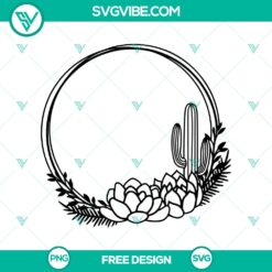 Cactus wreath SVG cut file for free download. Perfect for DIY crafts, home decor, and projects. Vibrant and trendy design.