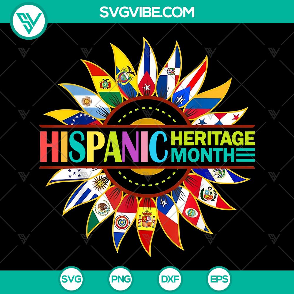 mockup-675109382.jpg Hispanic heritage month design with sunflower, flags of Latino countries, and immigrant power theme. Ideal for sublimation prints.
