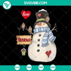 Snowman Christmas PNG with "I Love Being A Grandma" text. Festive holiday design for instant download. Great for digital projects and gifts.