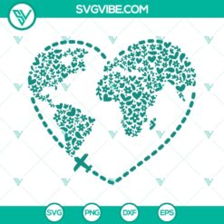World Travel Heart Floral Adventure SVG design for instant download, perfect for travel enthusiasts.