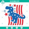 Patriotic dinosaur 4th of July SVG with USA flag and Independence Day cut files for crafting projects.