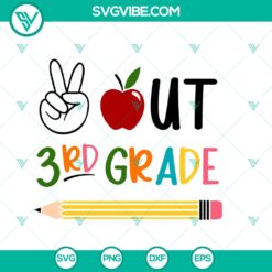 Peace Out 3rd Grade SVG celebrating last day of school with stylish shirt design, perfect for gifts or keepsakes.