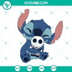 Jack Skellington baby character SVG cut file with stitch hug design for Disney fans, instant download.