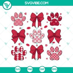 Dog paw Coquette Valentine design, SVG DXF EPS PNG cut files for crafting. Cute paw print pattern with heart elements for Valentine's Day projects.