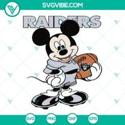Oakland Raiders and Disney inspired Mickey Mouse printable graphic art with football design in SVG PNG EPS DXF PDF format.